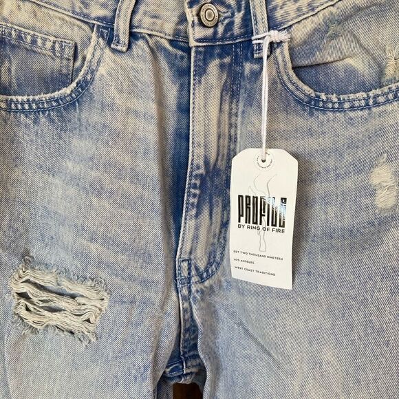 People ROF High Rise Maria Mom W/Rips Raw Edge Hem Faded Wash Skinny Leg Jeans - Picture 6 of 8